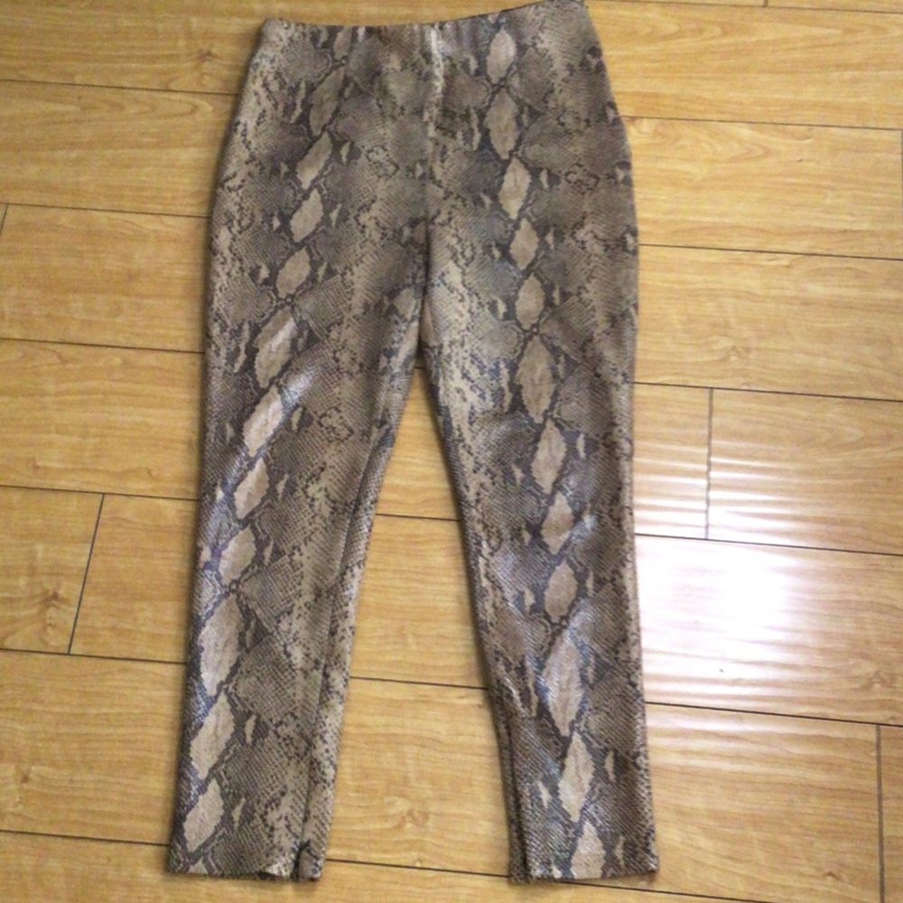 Zara Brown Beige Snakeskin Print Slim Pants